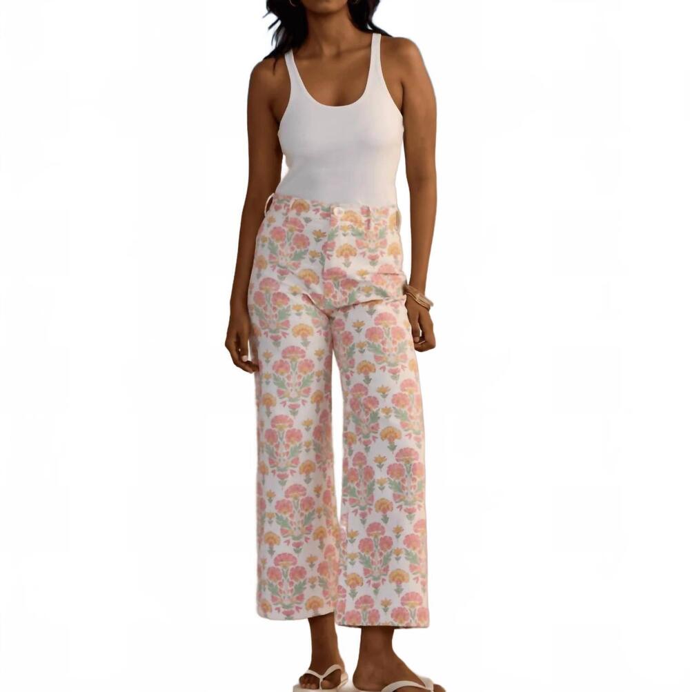 NEW SZ BLOCKPRINTS disco pants in big geranium print